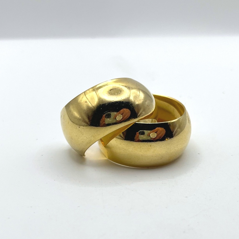 Vintage Chunky Gold Tone Dome Hoop Earrings Wide C-Shape Polished Minimalist 1"